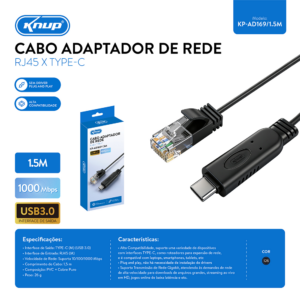 ADPTADOR REDE RJ45 X TYPE-C AD169/1.5M