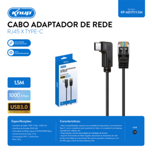 ADPTADOR REDE RJ45 X TYPE-C AD171/1.5M