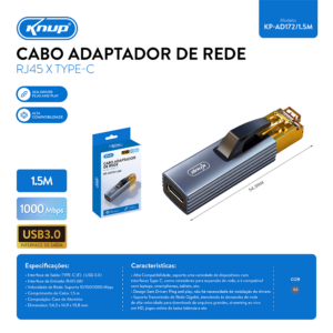 ADAPTADOR REDE RJ45 X TYPE-C AD172/1.5M