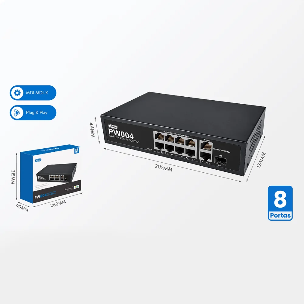 SWITCH POE 8 PORTAS PW004 - Imagem 1